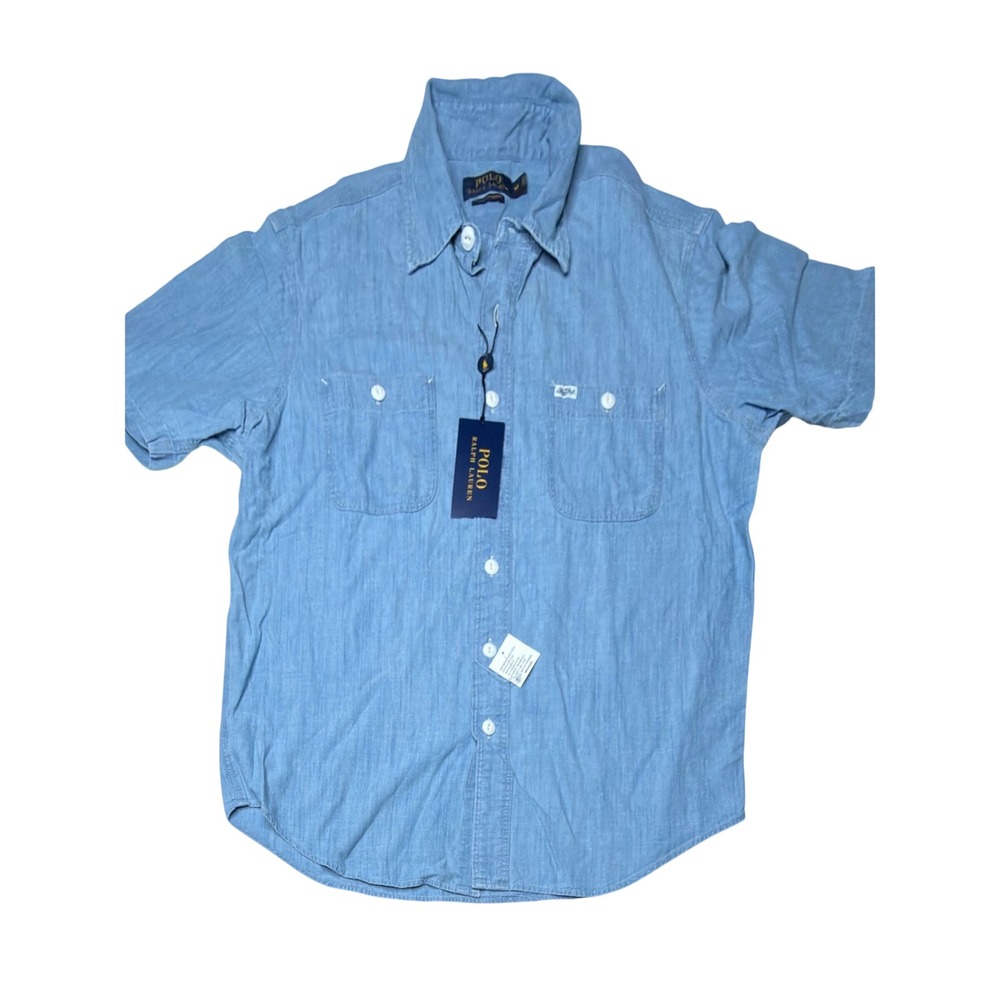Polo Ralph Lauren Mens Indigo Chambray Short Sleeve Button Down Shirt NWT Med T9